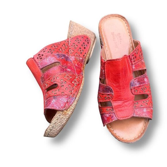 Spring Step Onaona Red Women's Leather Slide Sandals Size 8 Casual Wedge - Picture 7 of 16